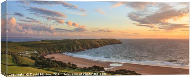 Putsborough and Baggy Point Panorama at Sunset Canvas Print by David Morton