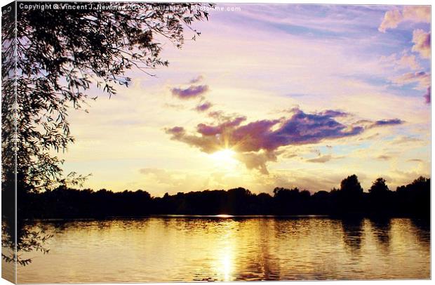  Sunset Over U.E.A Lake, Norwich, England Canvas Print by Vincent J. Newman