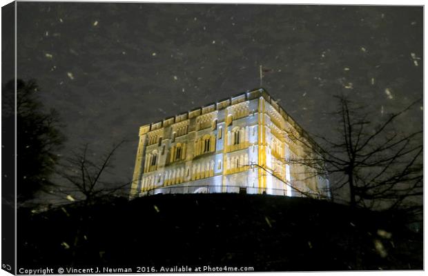 Snowy Night At Norwich Castle Museum, England Canvas Print by Vincent J. Newman