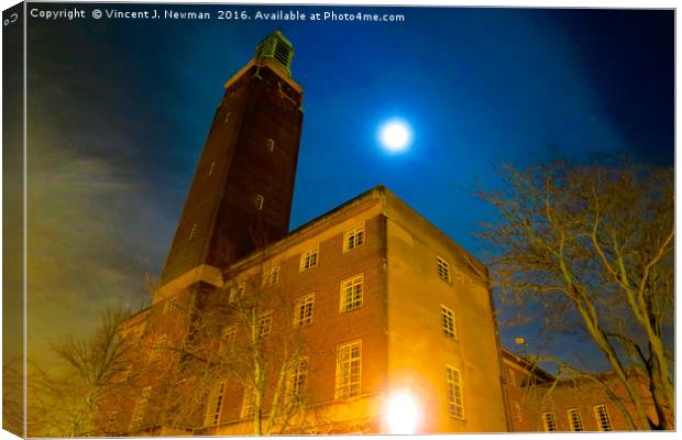 Norwich City Hall at Night, England Canvas Print by Vincent J. Newman