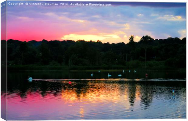 Whitlingham Lake At Sunset Canvas Print by Vincent J. Newman