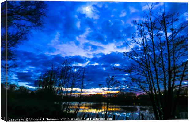 Sunset at Whitlingham Lake Area, Norwich, U.K Canvas Print by Vincent J. Newman