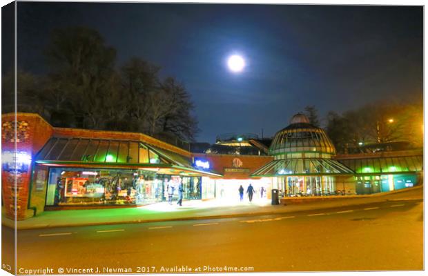 Full Moon Above Norwich Castle Mall, U.K Canvas Print by Vincent J. Newman