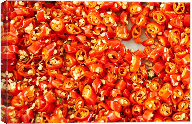 Chopped hot chili peppers Canvas Print by richard pereira