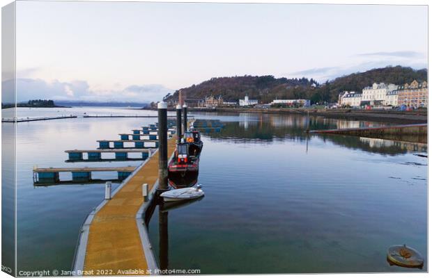 Oban Pier on a Winters Day Canvas Print by Jane Braat
