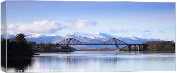 The Connel Bridge and the Hills of Mull Canvas Print by Jane Braat