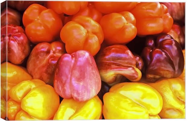 Red and Yellow Capsicums Canvas Print by Jacqueline Burrell