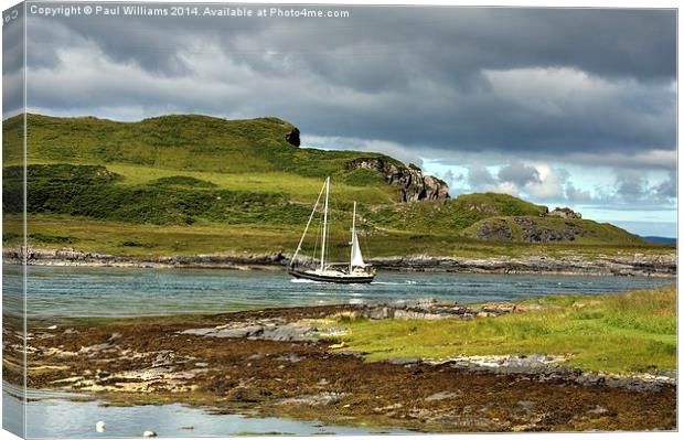Yacht in Cuan Sound Canvas Print by Paul Williams