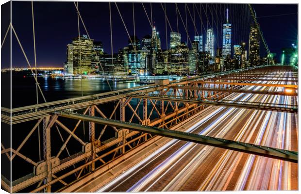 Brooklyn Bridge New York City At Night Canvas Print by Chris Curry