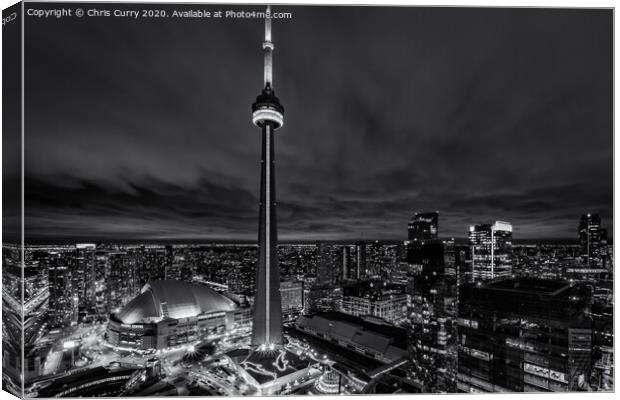 Toronto Downtown Cityscape CN Tower Black and Whit Canvas Print by Chris Curry