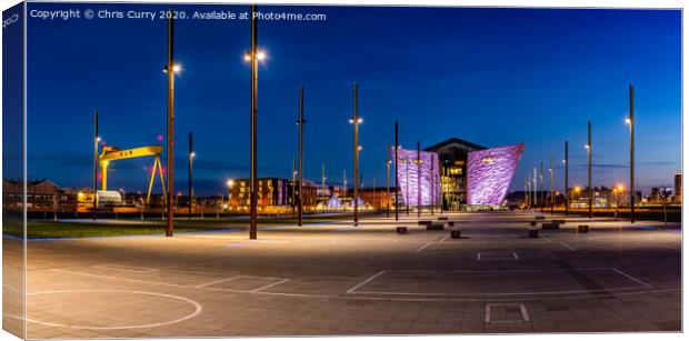 Titanic Belfast Harland and Wolff Cranes At Night Northern Ireland Canvas Print by Chris Curry