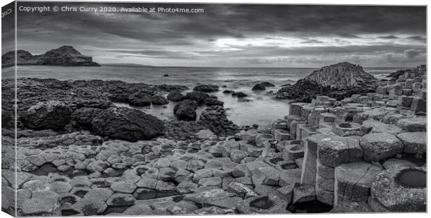 Giants Causeway Black and White Panoramic Antrim C Canvas Print by Chris Curry