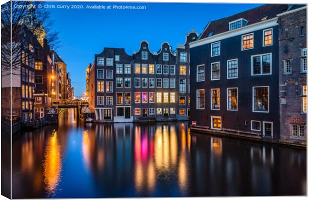 Amsterdam Night Reflections Canal Houses Canvas Print by Chris Curry