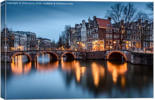 Amsterdam City Lights At Twilight Keizersgracht Canal Canvas Print by Chris Curry