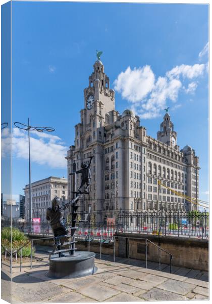 Royal Liver Building and Liverpool Blitz Monument Canvas Print by Dave Wood