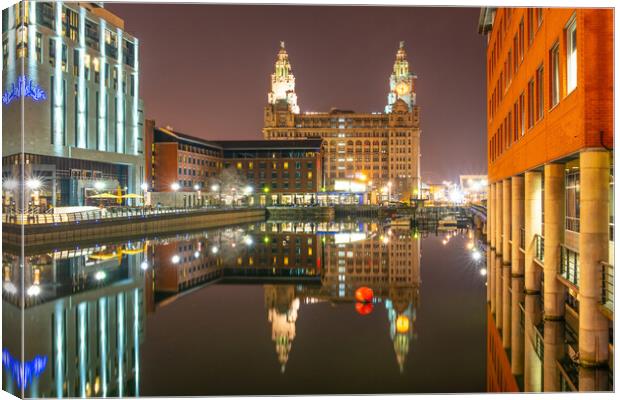Princes Dock, Liverpool at Night Canvas Print by Dave Wood