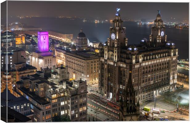 Liverpool Waterfront Architecture at Night Canvas Print by Dave Wood
