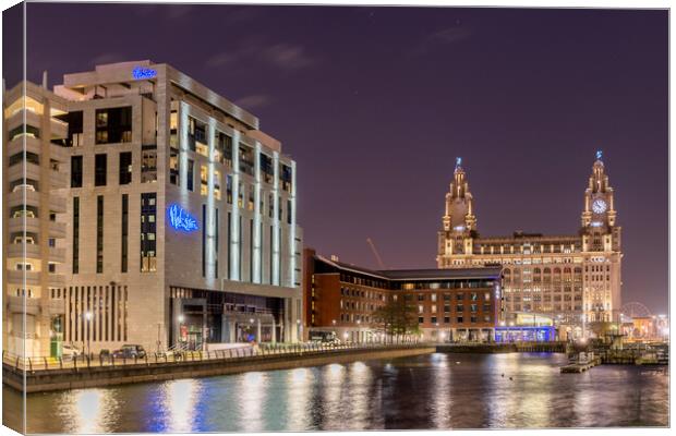 Princes Dock, Liverpool at Night Canvas Print by Dave Wood