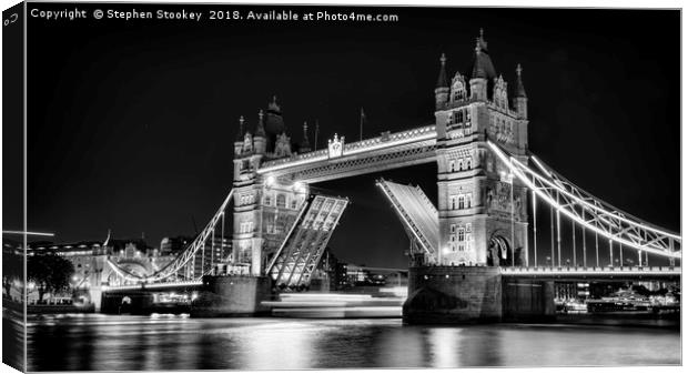 Night Falls at Tower Bridge - B&W Canvas Print by Stephen Stookey