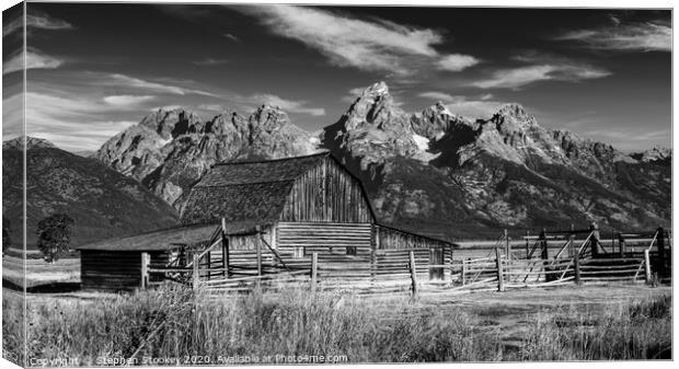 John Moulton Barn and Tetons - Classic Black and White Canvas Print by Stephen Stookey