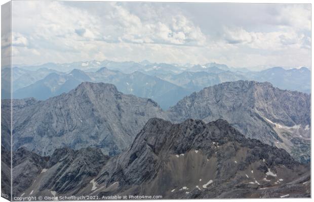 Mountain Panorama - View from the Zugspitze Canvas Print by Gisela Scheffbuch