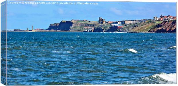  View of Whitby from Sandsend Canvas Print by Gisela Scheffbuch
