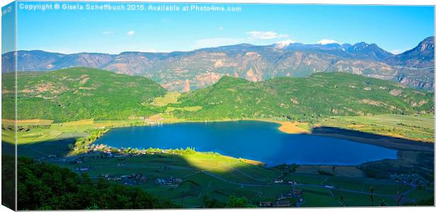  Lake Caldaro in South Tyrol Canvas Print by Gisela Scheffbuch