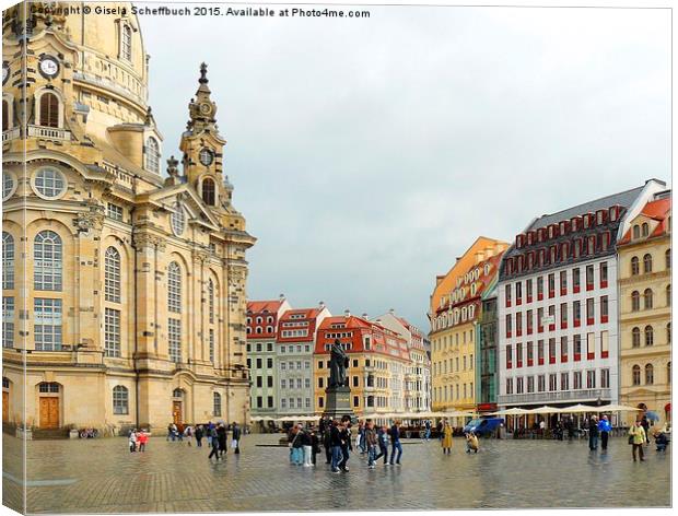  Dresden - View of Neumarkt with Frauenkirche Canvas Print by Gisela Scheffbuch