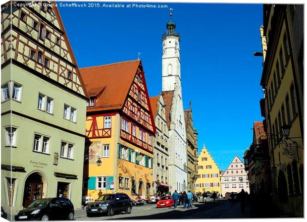  In the medieval centre of Rothenburg Canvas Print by Gisela Scheffbuch