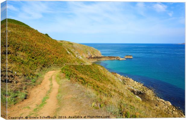 Cliff Path on the Channel Island Herm Canvas Print by Gisela Scheffbuch