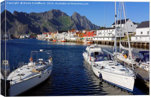 Henningsvær in the Setting Sun Canvas Print by Gisela Scheffbuch