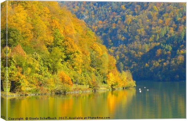 Danube in Autumn Canvas Print by Gisela Scheffbuch