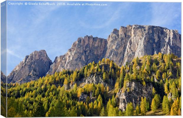 Dolomites Rocks in the Evening Sun Canvas Print by Gisela Scheffbuch