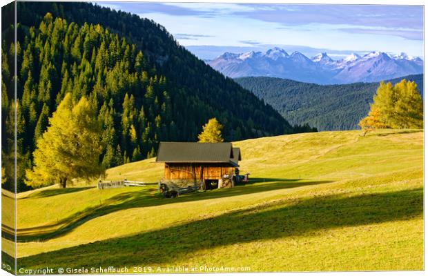 Scenery on the Alpe di Siusi Canvas Print by Gisela Scheffbuch
