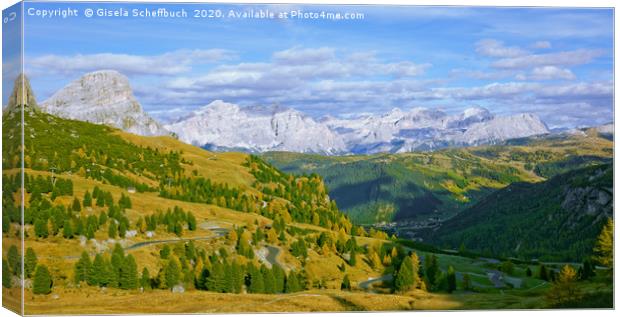 View from the Passo Gardena Canvas Print by Gisela Scheffbuch