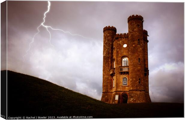 Broadway Tower with Lightning Canvas Print by Rachel J Bowler