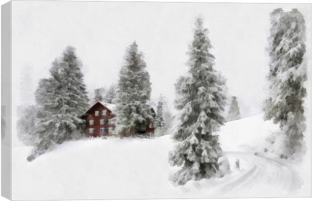 Winter landscape aquarell painting Canvas Print by Matthias Hauser