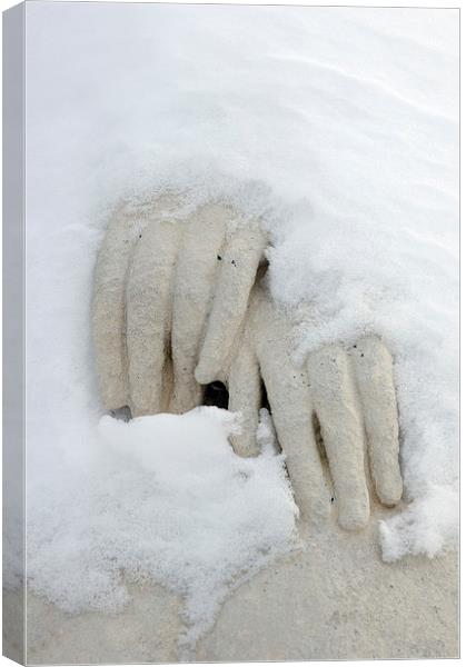 Snow covered hands of a statue Canvas Print by Matthias Hauser