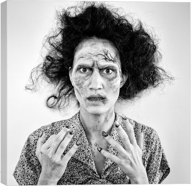  Zombie woman portrait black and white Canvas Print by Matthias Hauser