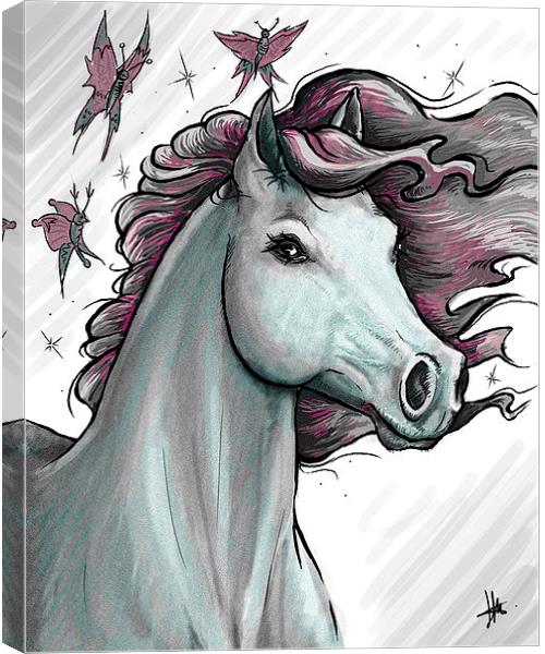 Digital Horse & Butterly Drawing Canvas Print by Heather Wise