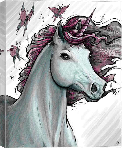 Unicorn & Butterflies Canvas Print by Heather Wise