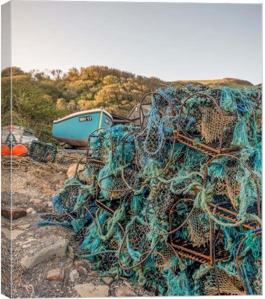 Fishing boat and lobster pots  Canvas Print by Shaun Jacobs