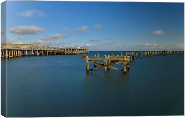 Swanage pier Dorset  Canvas Print by Shaun Jacobs