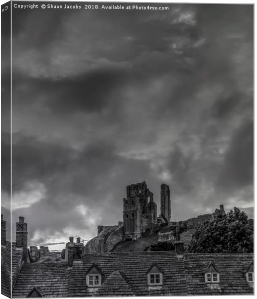 Stormy sky’s over Corfe Castle  Canvas Print by Shaun Jacobs
