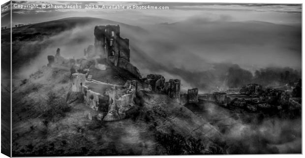 Corfe Castle moody morning  Canvas Print by Shaun Jacobs