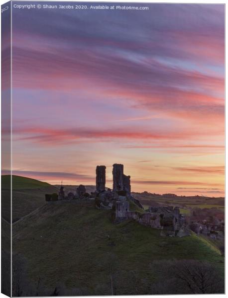 Corfe Castle Sunrise  Canvas Print by Shaun Jacobs
