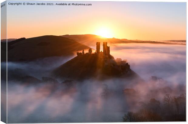 Corfe castle sun burst cloud inversion  Canvas Print by Shaun Jacobs