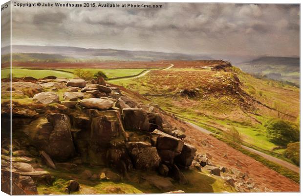 Curbar Edge and view towards Baslow Edge Canvas Print by Julie Woodhouse