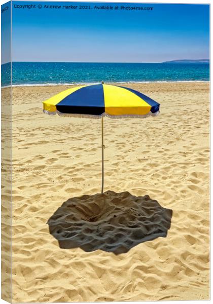 A Sun Umbrella on Bournemouth Beach, Dorset, UK Canvas Print by Andrew Harker