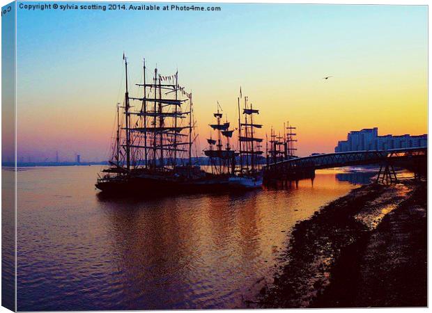  Tall Ships festival at sunrise Canvas Print by sylvia scotting